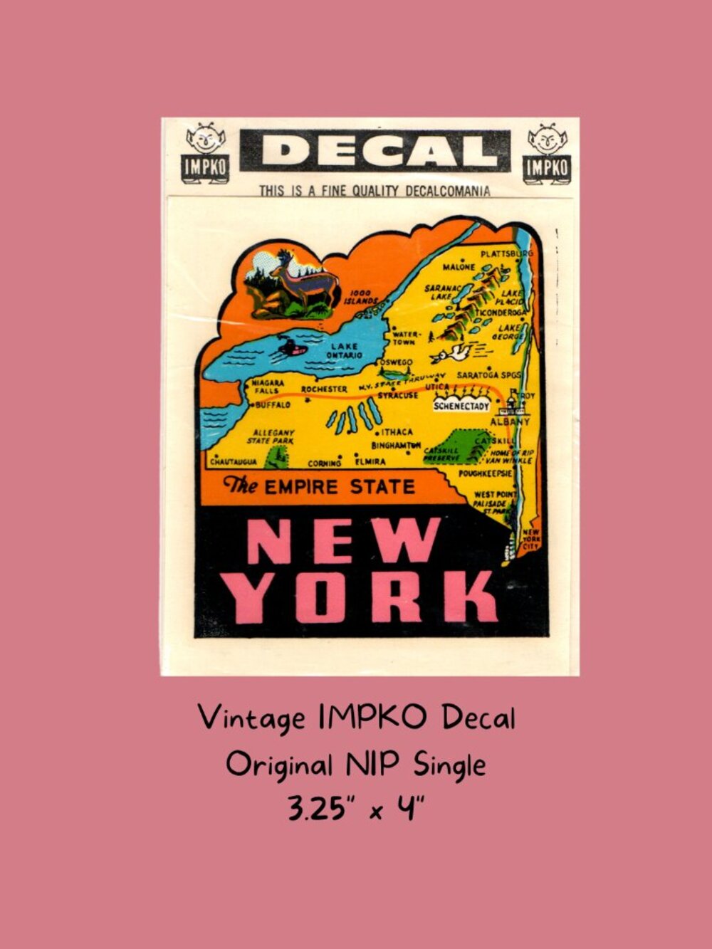 New York The Empire State Vintage IMPKO Water Slide Decal Travel Souvenir